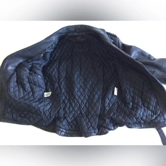 VTG Harley Davidson Leather Moto Jacket Black Motorcycle Cinch Back Women 34 - Picture 14 of 16